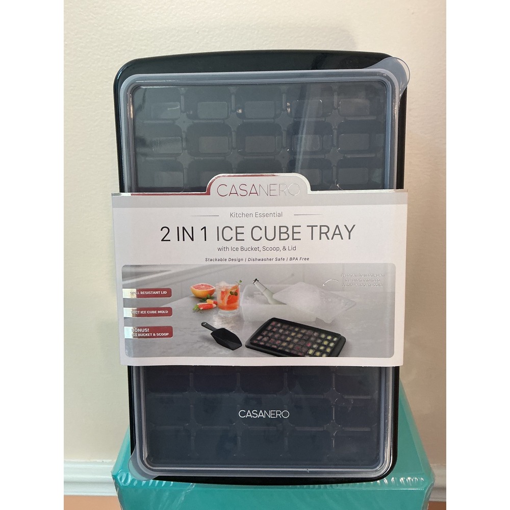 Casadero 2 In 1 Ice Cube‎ Tray with Bucket Scoop Lid Stackable BPA Free